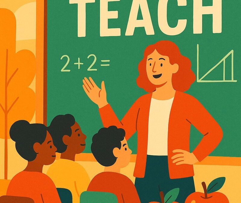 Illustration of a teacher instructing students in a classroom