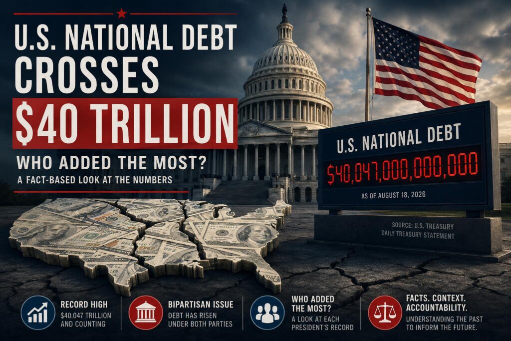 U.S. National Debt Crosses $40 Trillion: Which Presidents Added the Most and Who Reduced It?